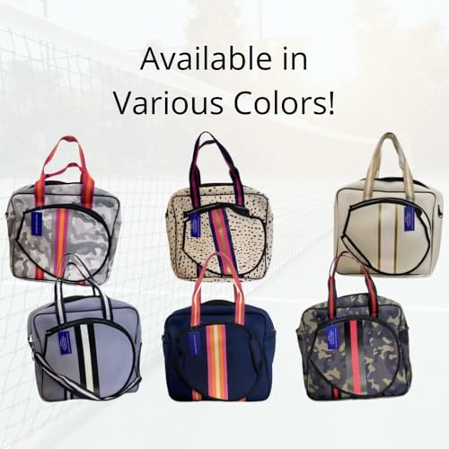 Dallas Hill Designs Tennis Bag for Women | Neoprene Tote | 3 Rackets | Applicable for Pickleball, Paddle, Squash, Racquetball, Badminton | Shoes and Gear | Ladies Purse | Multi Pockets