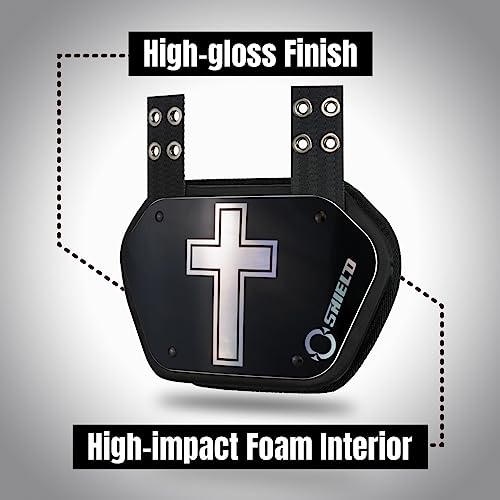 O Shield Golden Cross Chrome Football Back Plate, Lower Back Pads for Football Players, Rear Protector, Cross Series - size: Youth (Weight less than 180 Pounds), style: Holy Cross