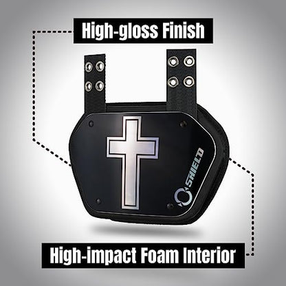 O Shield Golden Cross Chrome Football Back Plate, Lower Back Pads for Football Players, Rear Protector, Cross Series - size: Youth (Weight less than 180 Pounds), style: Holy Cross