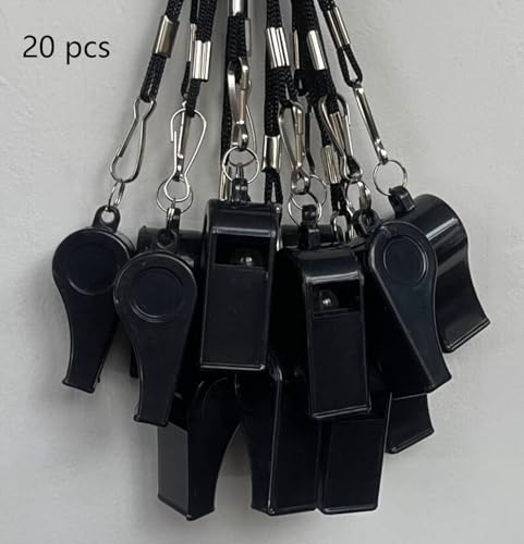 20 Pcs Plastic Loud Whistles with Lanyard for Referee Coaches Basketball Football Sports Training Game Event Lifeguard Survival Emergency Fun School Kids Tool Set Suppliers - color: Black