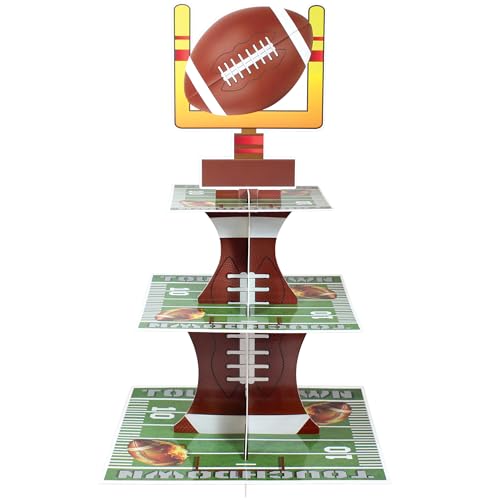 Football Party Cupcake Stand | 3 Tier Super Fun Football Party Dessert Tower | Big Game Football Mini Cake Stand | Game Day Football Party Supplies | Sports Theme Birthday Party Cupcake Stand |BASHOUT