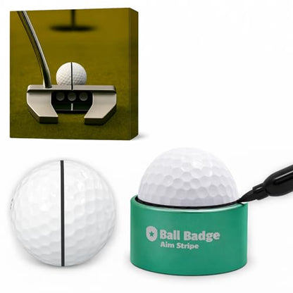 Ball Badge Aim Stripe - 360 Degree Golf Ball Line Marker Kit with Golf Bag Attachment for Perfect Alignment and Precision Putting - color: Green