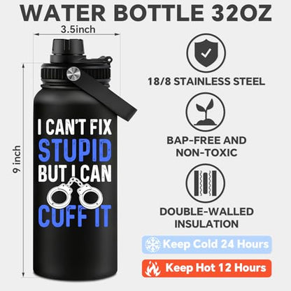 Fufandi Police Officer Gifts - Academy Graduation Gifts for Police -Birthday Fathers Day Gift for Dad, Men, Policeman - Polices Water Bottle 32oz - color: Police Black