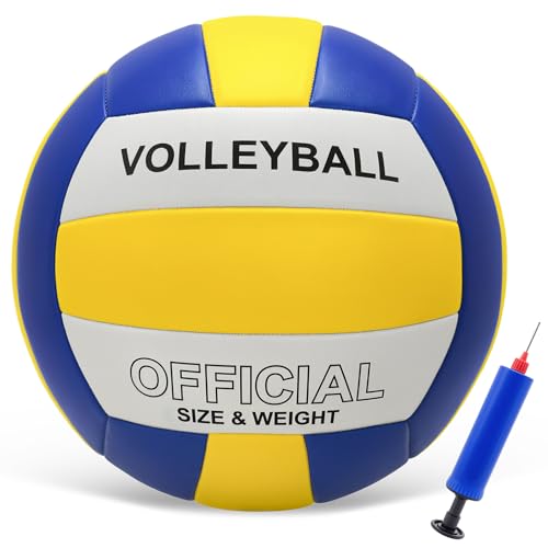 Volleyball Official Size 5 for Indoor Outdoor, Soft Touch Volleyballs for Adults Beach Play,Pool,Game,Gym,Training, Waterproof Volleyball with Ball Pump - color: Yellow Blue