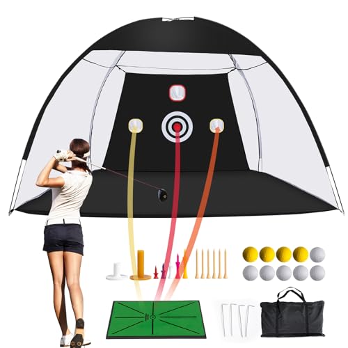 Golf Net, 10 x 7ft Backyard Practice net, Golf Hitting,Driving Net with mat for Indoor/Outdoor - style: Triangle Target with New Mat