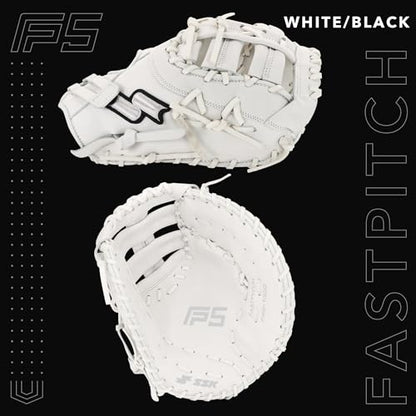 SSK FP5 Fastpitch Softball First Base Mitt 12.5” – 13” Right & Left Hand Throw Premium Full Leather Softball Glove - color: White/Black, size: 13" - Left Hand Throw
