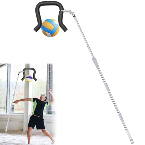 Volleyball Spike Trainer, Telescopic 63"-77" Height w/ Question Mark Hook - Durable Light Hitting Trainer for Serving, Spiking & Jump Training - Real Ball Feel, Ideal for Beginners to Pros (No Ball)