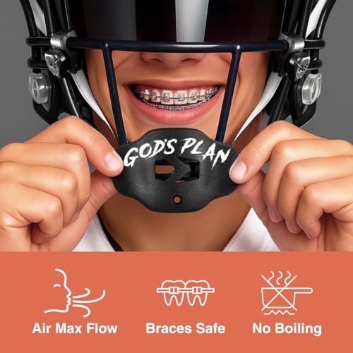 SLEEFS Football Mouth Guard - Youth Mouthguard with Strap - Lip/Teeth Protector Mouthpiece - No Boil - for Youth/Adults, Maximum Air Flow, for All Sports - God's Plan Black