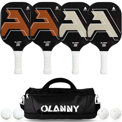 OLANNY Graphite Pickleball Paddles Set- Premium Rackets Fiber Face & Polymer Honeycomb Core Pickleball Set Includes Pickleball Paddles + Pickleball Balls+ Replacement Soft Grip + 1 Bag - color: Letter A
