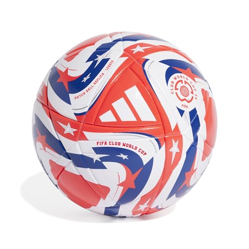 adidas FIFA Club World Cup Club Ball - Inspired Design, Durable Construction, Official Tournament Logo - color: White/Lucid Red/Power Blue/Silver/League, size: 5