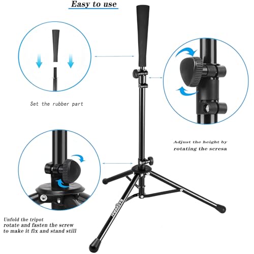 BaseGoal Batting Tee Baseball Tee,Softball Travel Portable Tee Tripod Stand Rubber Tee for Batting Training Practice with Carrying Bag - color: Black, style: Tee