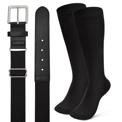 XZQTIVE Baseball Softball Socks and Baseball Softball Belt Combo Set Knee-High Soccer Socks for Kids Youth Adult - color: Black, size: Kid
