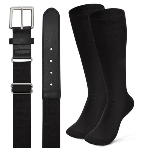 XZQTIVE Baseball Softball Socks and Baseball Softball Belt Combo Set Knee-High Soccer Socks for Kids Youth Adult - color: Black, size: Adult