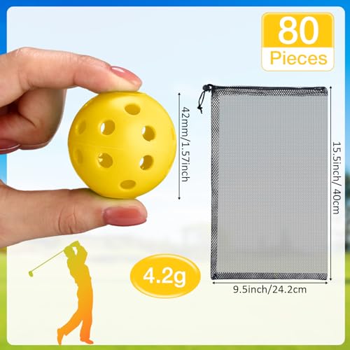 MiniInflat 80 Pack Practice Golf Balls Limited Flight 42 mm Golf Training Airflow Hollow Plastic Ball for Women Men Indoor Outdoor Driving Range Swing Practice Home