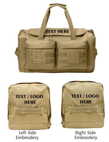 Tactical Gear bag Heavy Duty Duffel Gym bag/Tactical Backpack Custom Embroidered with your own text (Coyote Brown - Duffel Bag) - color: Coyote Brown - Duffel Bag