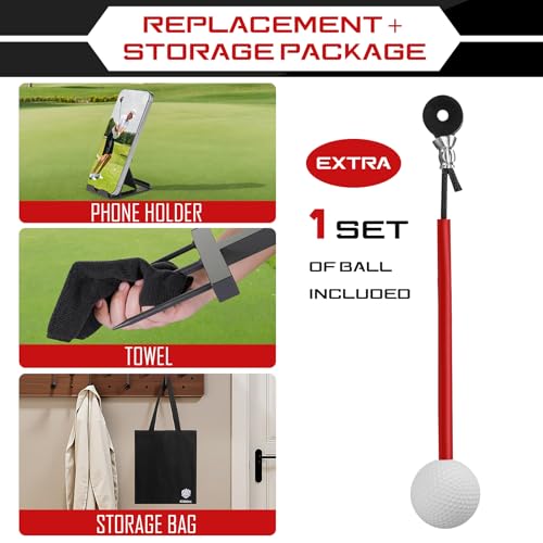 Golf Swing Trainer - Durable Iron Practice Golf Swing Training Aid - Golf Accessories for Kids & Youth with Replacement Ball Included & Height Adjustment Golf Accessories for Gift