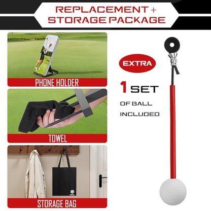 Golf Swing Trainer - Durable Iron Practice Golf Swing Training Aid - Golf Accessories for Kids & Youth with Replacement Ball Included & Height Adjustment Golf Accessories for Gift