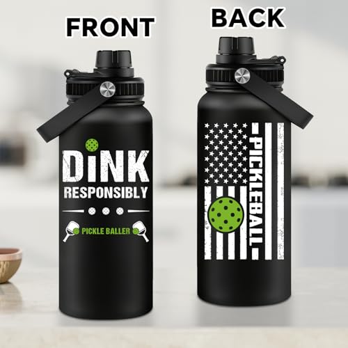 Fufandi Pickleball Gifts - Pickle Ball Dink Responsibly - Christmas, Birthday Gifts for Men, Women, Pickleball Lovers, Player Coach - Pickle Ball Water Bottle 32oz - color: Pickleball Black
