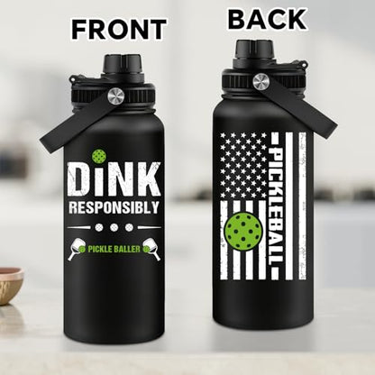 Fufandi Pickleball Gifts - Pickle Ball Dink Responsibly - Christmas, Birthday Gifts for Men, Women, Pickleball Lovers, Player Coach - Pickle Ball Water Bottle 32oz - color: Pickleball Black
