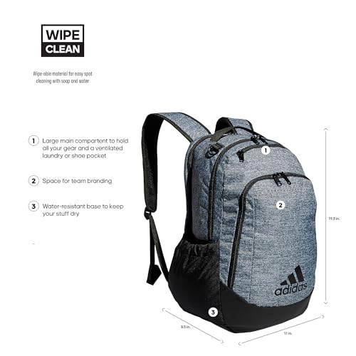 adidas Defender Sports Backpack with Shoe Compartment, Soccer Bag - color: Jersey Onix Grey/Black