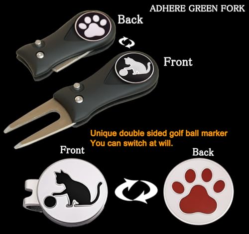 Adhere Golf Ball Markers Personlized Double Side Cute cat Logo Enamel with A Magnetic Hat Clips,A Premium Golf Gifts. - color: A-Ball Markers & Divot Tool Gift Set