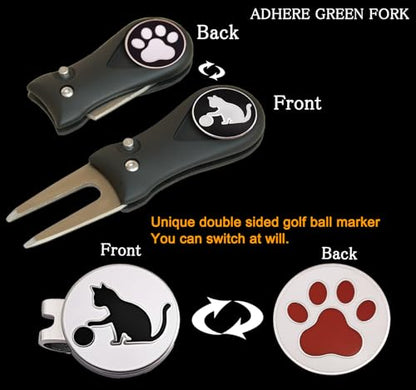Adhere Golf Ball Markers Personlized Double Side Cute cat Logo Enamel with A Magnetic Hat Clips,A Premium Golf Gifts. - color: A-Ball Markers & Divot Tool Gift Set