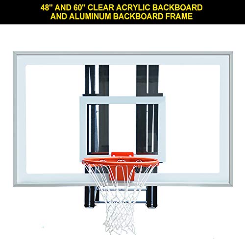 Garage Roof Mounted Basketball Hoop System , 48 / 60 Inch Clear Backboard , Durable Steel Bracket and Heavy Duty Breakaway Rim Combo Fit Most Slanting Roofs - size: 60 inch backboard