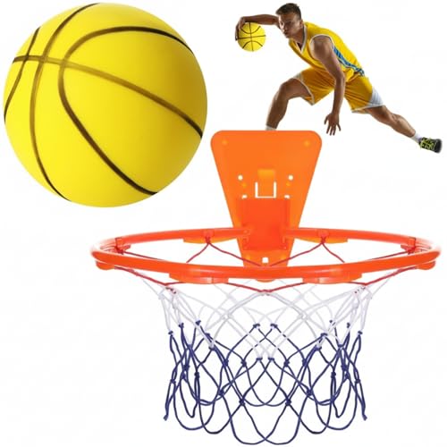 Silipull Size 7 (29.5") Silent Basketball and Hoop Set – Noiseless Airless Foam Basketball for Quiet Indoor Dribbling & Training, Realistic Feel with High Bounce, Ideal for Teens Adults(Yellow) - color: Yellow, size: Size 7