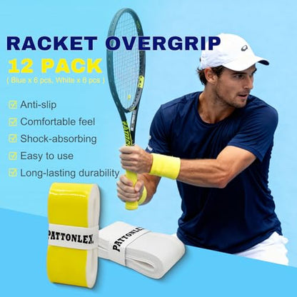 Tennis Racket Grip Tape – 3, 6, 12 Pack Overgrip for Tennis Racquet, Badminton, Pickleball Paddle, Squash, Table Tennis – Sweat Absorbent, Non-Slip, Comfortable Overwrap Grip - color: White + Yellow