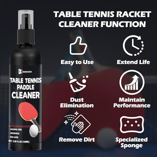 200ml Table Tennis Paddle Cleaner Spray, Restores Tackiness, Removes Dust, and Extends Rubber Life, Includes Sponge