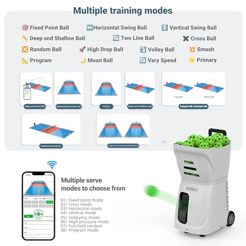 Smart Pickleball Machine with App & Remote Control, External Oscillation, 28 Landing Points, 10 Training Modes, 12-75 MPH, 85+ Ball Capacity, 4-6H Battery - color: White