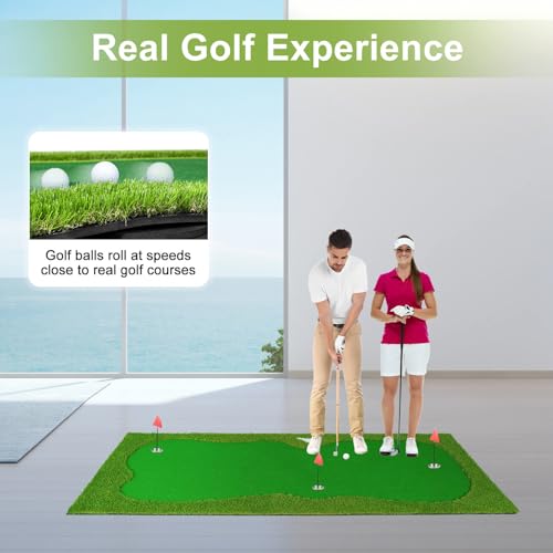 Golf Putting Green Mat, Professional Large Putting Mat with Movable Cup/Slope Pad for Indoor & Outdoor