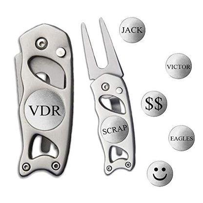 Indiana Metal Craft Switchblade Golf Divot Repair Tool Stainless Steel Personalized with 2 Ball Markers (1 Spare), Silver