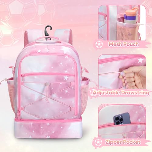 Smasrob Soccer Bags for Girls with Separate Ball Pocket and Shoe Compartment, Sports Backpack for Soccer, Basketball, Volleyball - color: Pink