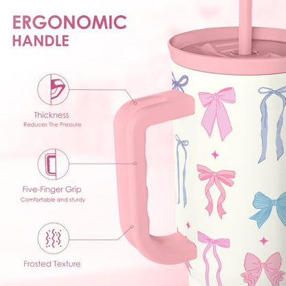 SANDJEST Bow 40oz Tumbler With Handle and Straw, Insulated Stainless Steel Travel Coffee Mug for Women Girls Bow Lovers, Gift Idea for Birthday Christmas Mothers Day - color: Bow 1