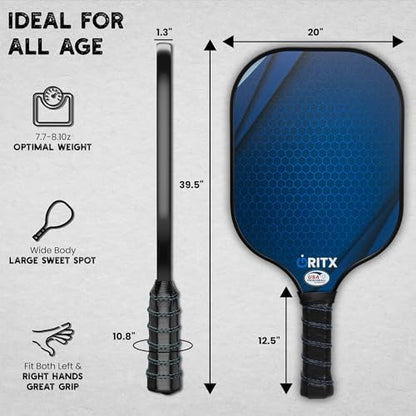 Pickleball Paddle Set | 2 Lightweight Pickleball Rackets w/Fiberglass Surface & 5-Inch Non-Slip Handle, 4 Balls, 1 Carry Bag | USAPA Approved Set for Men & Women - color: Blue