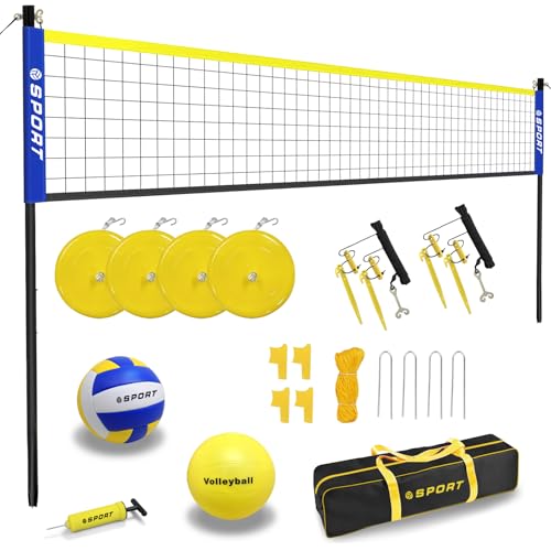 Beach Volleyball Net System with 4 Sand Anchors.Easy Setup Adjustable Height Poles with 2 Volleyball Ball,Pump,Boundary Line，Carry Bag.Volleyball Net for Backyard,Grass and Lawn