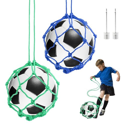2PCS Soccer Kick Trainer, Soccer Ball Net Kicker, Football Kick Throw Solo Practice Training Aid Soccer Return Trainer, Soccer Ball Bungee Training Juggling Net for Youth Adults(Blue, Green)