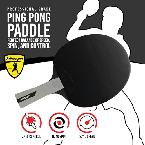 Killerspin Impact Series Table Tennis Paddles - Black/Black Ping Pong Racket, Table Tennis Equipment for Beginners/Intermediates - Ensures Solid Control and Spin - style: Impact D5