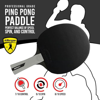 Killerspin Impact Series Table Tennis Paddles - Black/Black Ping Pong Racket, Table Tennis Equipment for Beginners/Intermediates - Ensures Solid Control and Spin - style: Impact D5