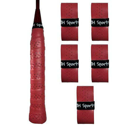 Racket Overgrip - Absorbent Grip Tape for Badminton, Pickleball & Tennis | Sweat-Wicking and Perforated - 5 Pack - color: Red