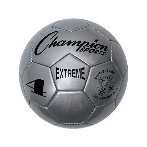 Champion Sports Extreme Series Soccer Ball – Sizes 3, 4, 5, Soft Touch, All Weather, High Air Retention, Youth & Adult League Balls for Training, Games, Outdoor & Indoor Play, Multiple Colors - color: Silver, size: Size 4