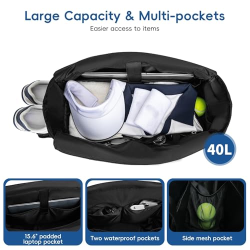 KAVIGOR Tennis Tote Bag with Shoe Compartment - Extra-Large Quilted Pickleball Bag Holds 2-4 Rackets, Water-Resistant & Lightweight for Men & Women