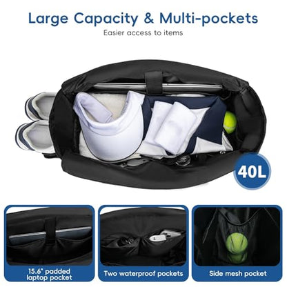 KAVIGOR Tennis Tote Bag with Shoe Compartment - Extra-Large Quilted Pickleball Bag Holds 2-4 Rackets, Water-Resistant & Lightweight for Men & Women