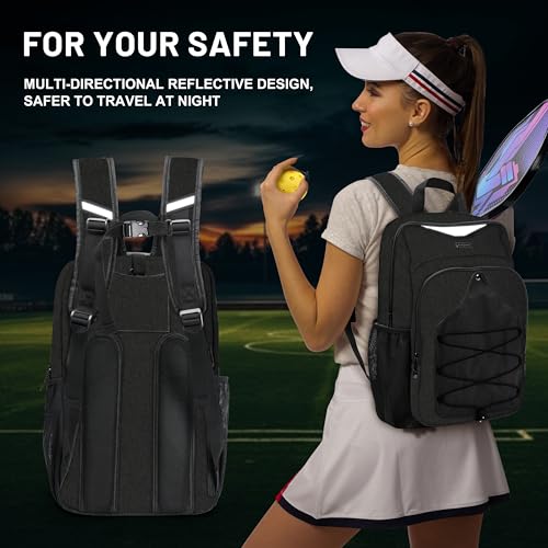 Pickleball Bag - Men's & Women's Pickleball Backpack, Adjustable Sling Bag with Large Capacity/Safety Pocket Ventilated Racket Compartments, Black