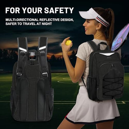 Pickleball Bag - Men's & Women's Pickleball Backpack, Adjustable Sling Bag with Large Capacity/Safety Pocket Ventilated Racket Compartments, Black