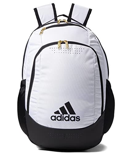 adidas Defender Sports Backpack with Shoe Compartment, Soccer Bag - color: White/Black/Gold Metallic