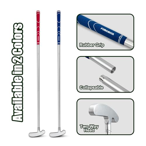FUNGREEN Golf 2PCS/Pack Two-Way Putter Club for Right or Left Handed Golfers Foldable Alloy Rod Head Adults Golf Putter - 34" Length - color: Blue and Red