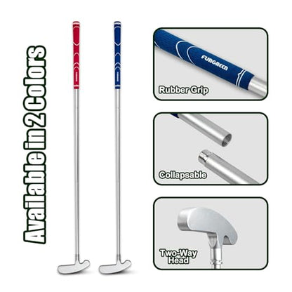 FUNGREEN Golf 2PCS/Pack Two-Way Putter Club for Right or Left Handed Golfers Foldable Alloy Rod Head Adults Golf Putter - 34" Length - color: Blue and Red