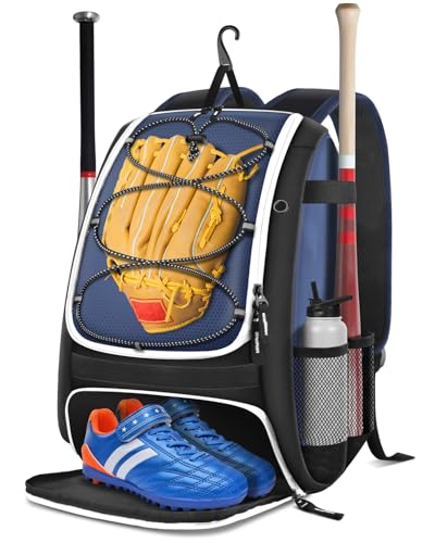 BROTOU Baseball Bag, Softball Bag for Baseballgear & T-Ball Bat, Baseball Backpack with Shoes Compartment for Men/Women - color: Blue